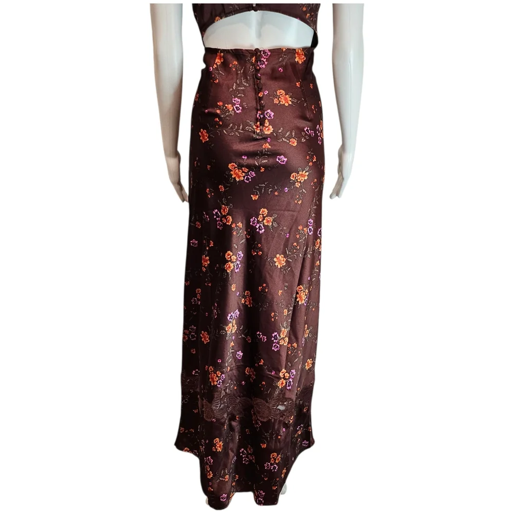 Free People Butterfly Babe Satin Like, Lace Trim Maxi Dress Size Large NWT - Picture 8 of 11